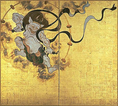 京都國立博物館所收藏的風神，雷神屏風。