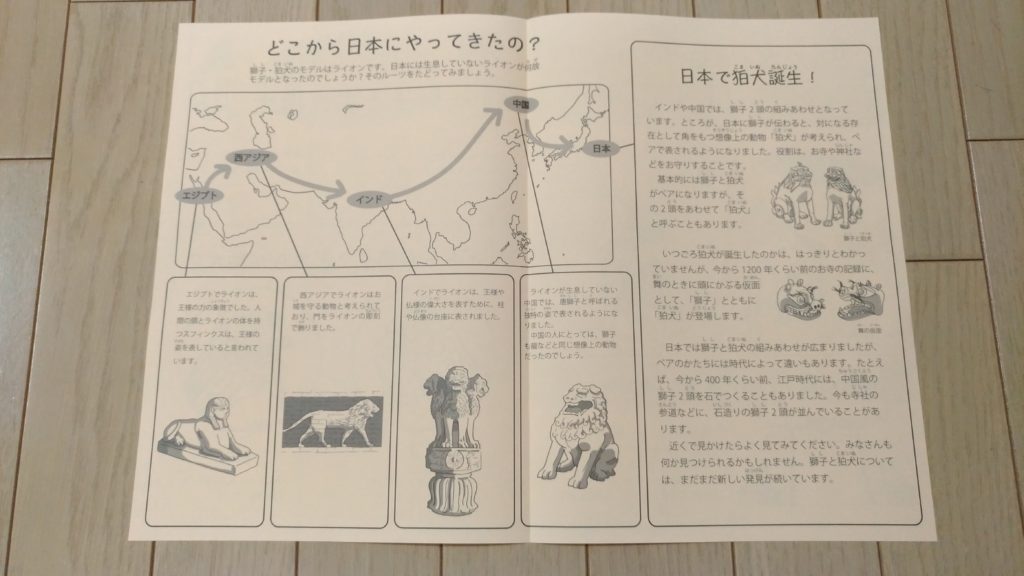 獅子源自印度，傳進中國，最後再傳到日本（京都 國立博物館學習單）